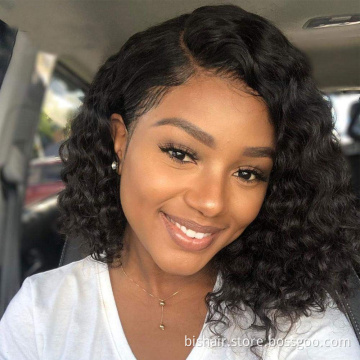 curly short curly hair bob wig Brazilian real human hair 13x4 front lace wig curly curly hair suitable for female pre-attached
